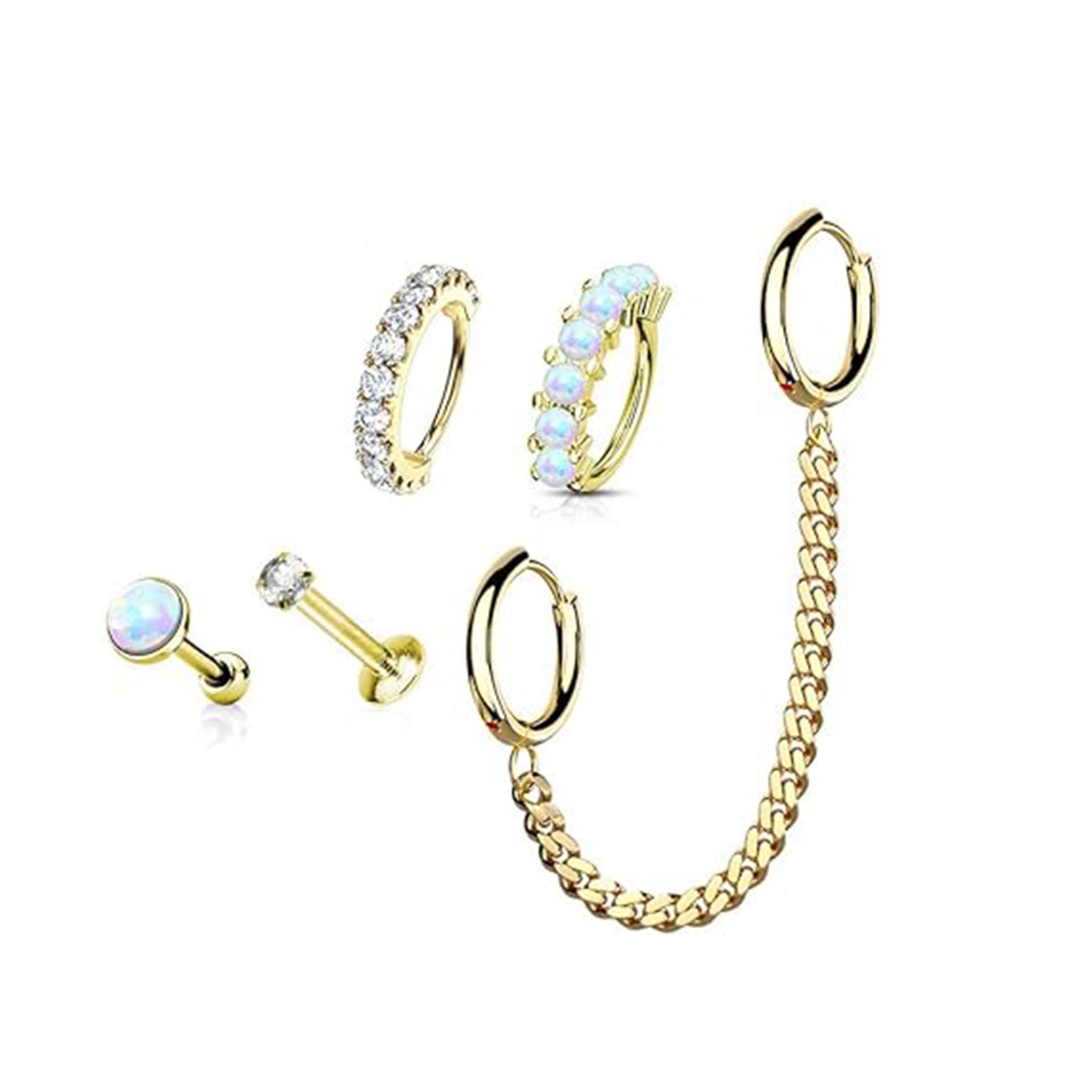 Set de 5 Piercings Oreille NASTY en Acier Chirurgical