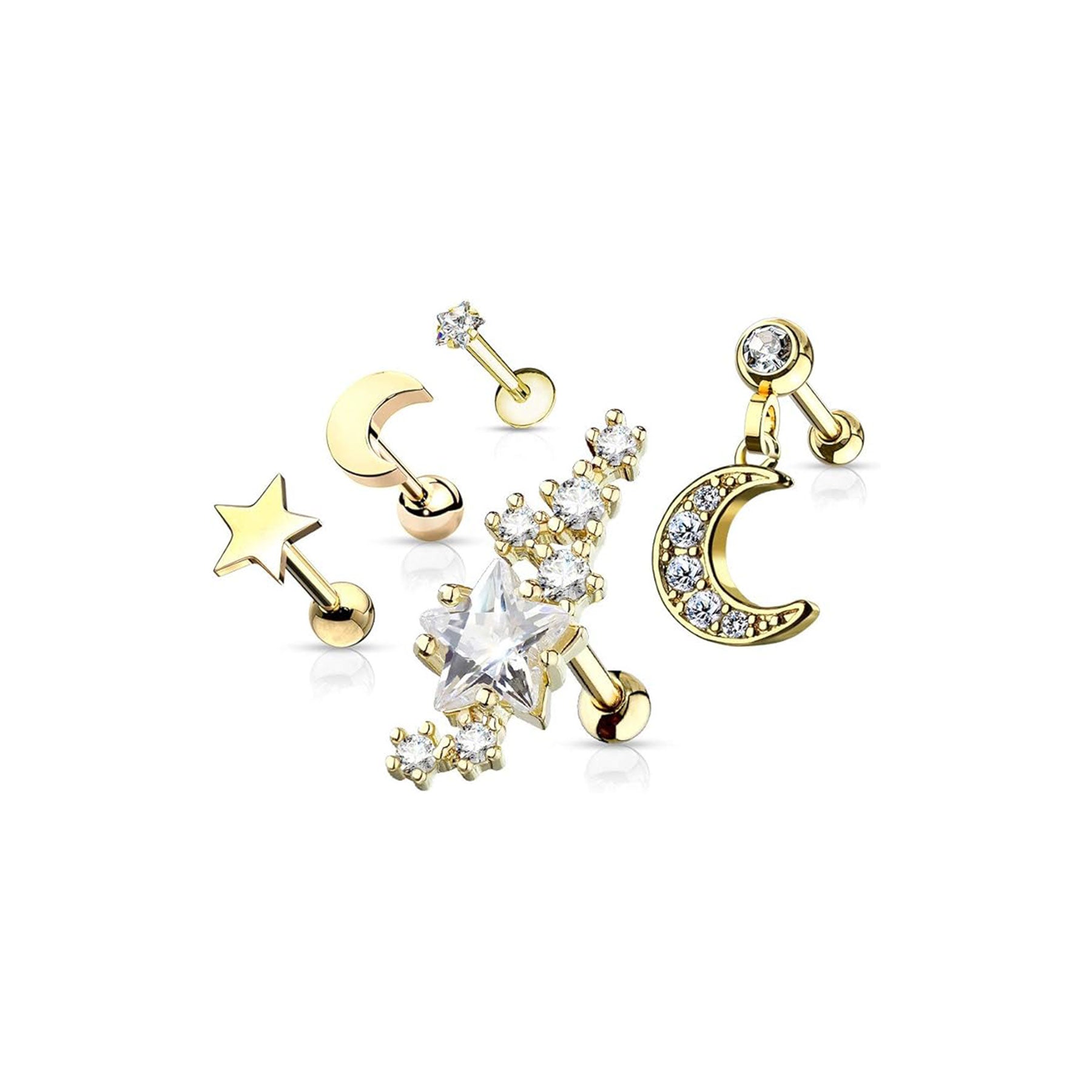 Set de 5 Piercings Oreille CELEST en Acier Chirurgical