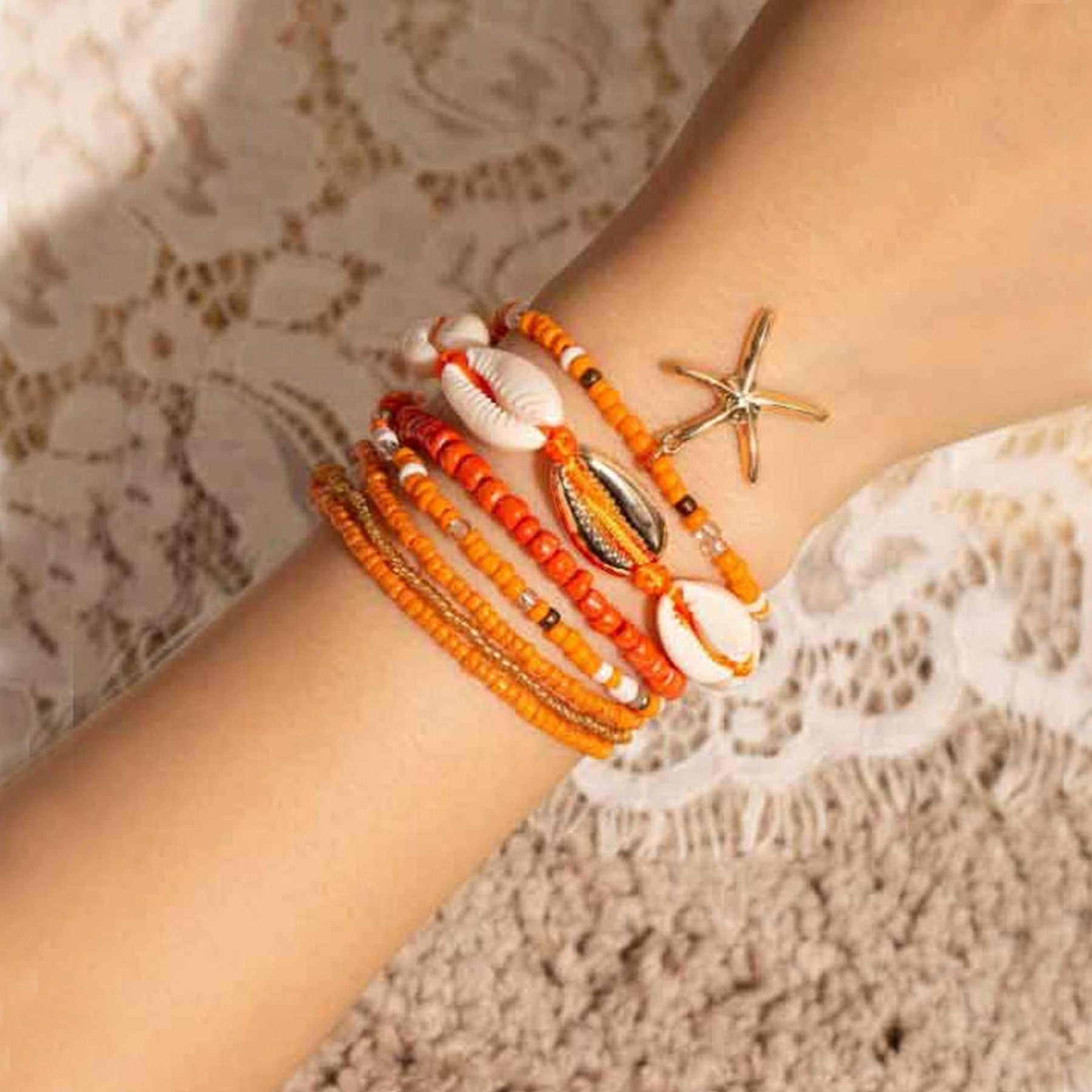 Set de 7 Bracelets BEACH WALK en Acier Doré