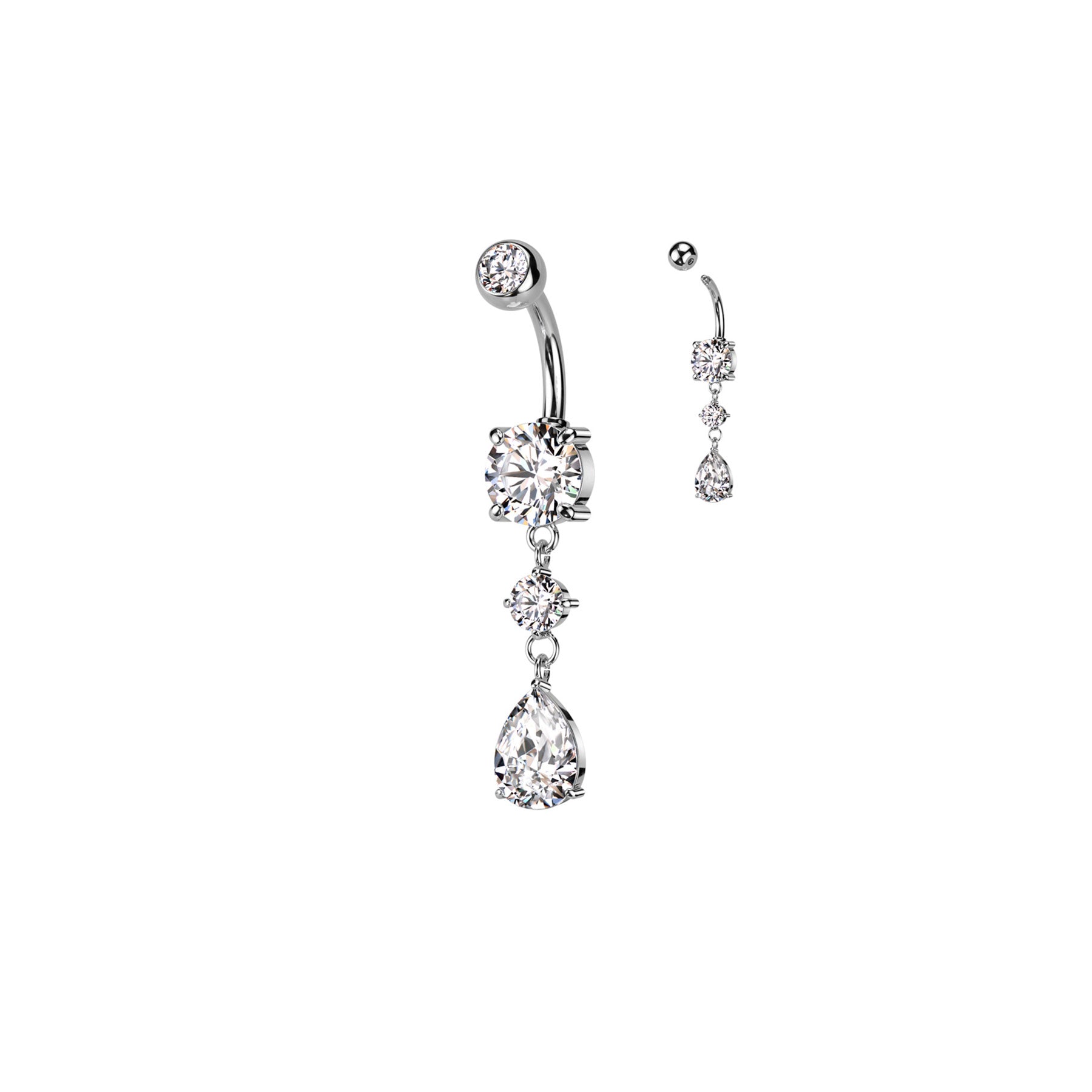 Piercing nombril EULIA avec en Pendentif Deux Zircons Clairs
