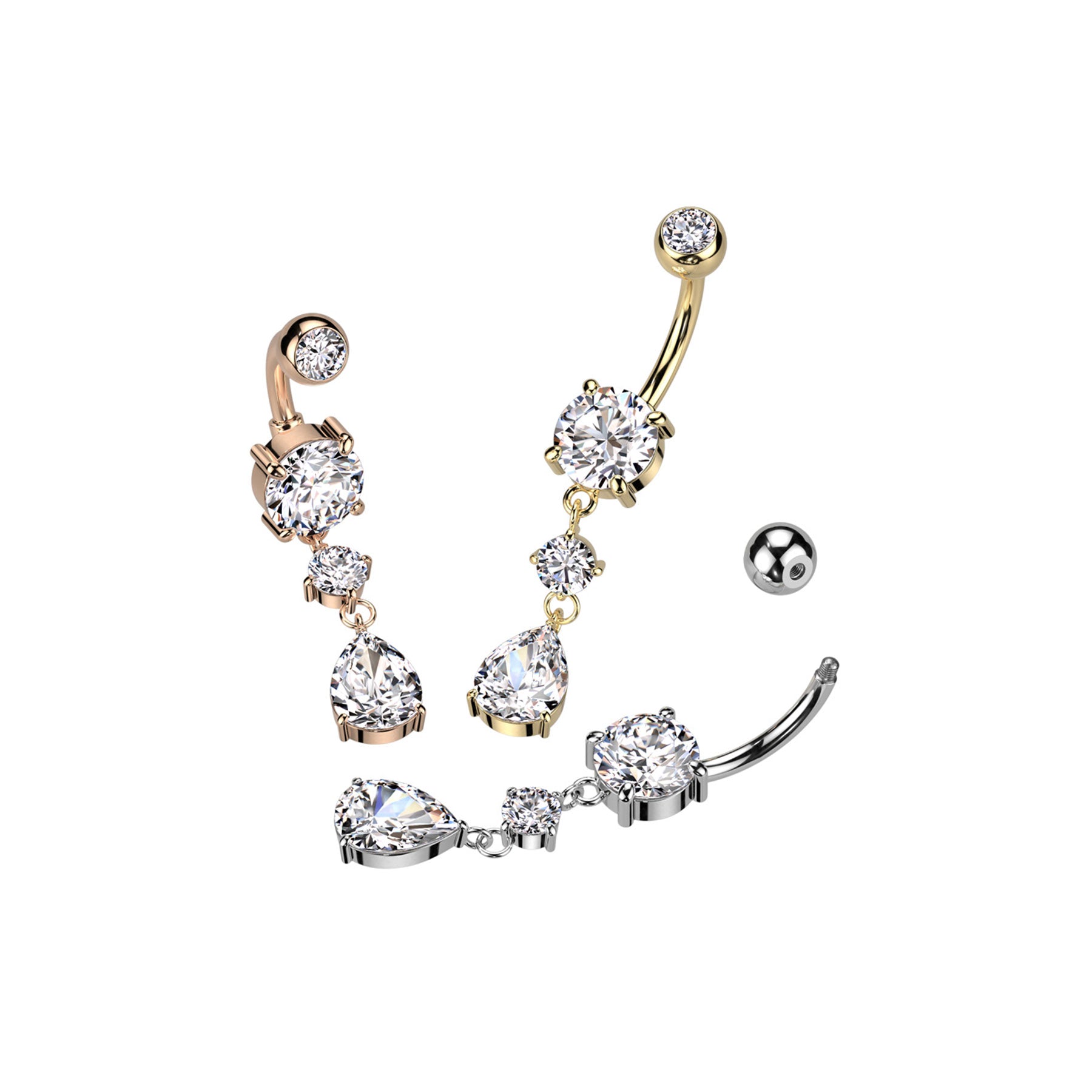 Piercing nombril EULIA avec en Pendentif Deux Zircons Clairs