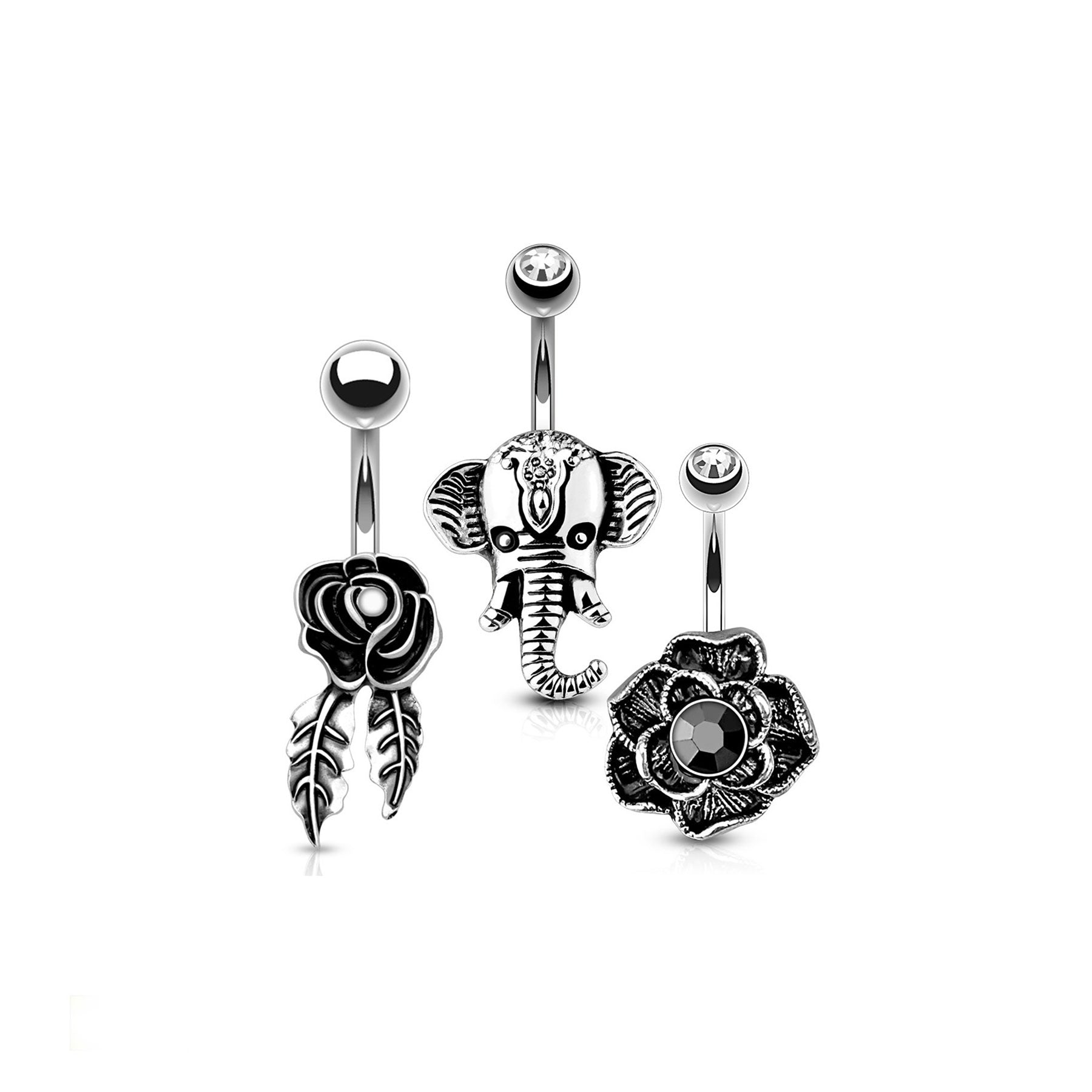 Set de 3 Piercings Nombril GLENDA en Acier
