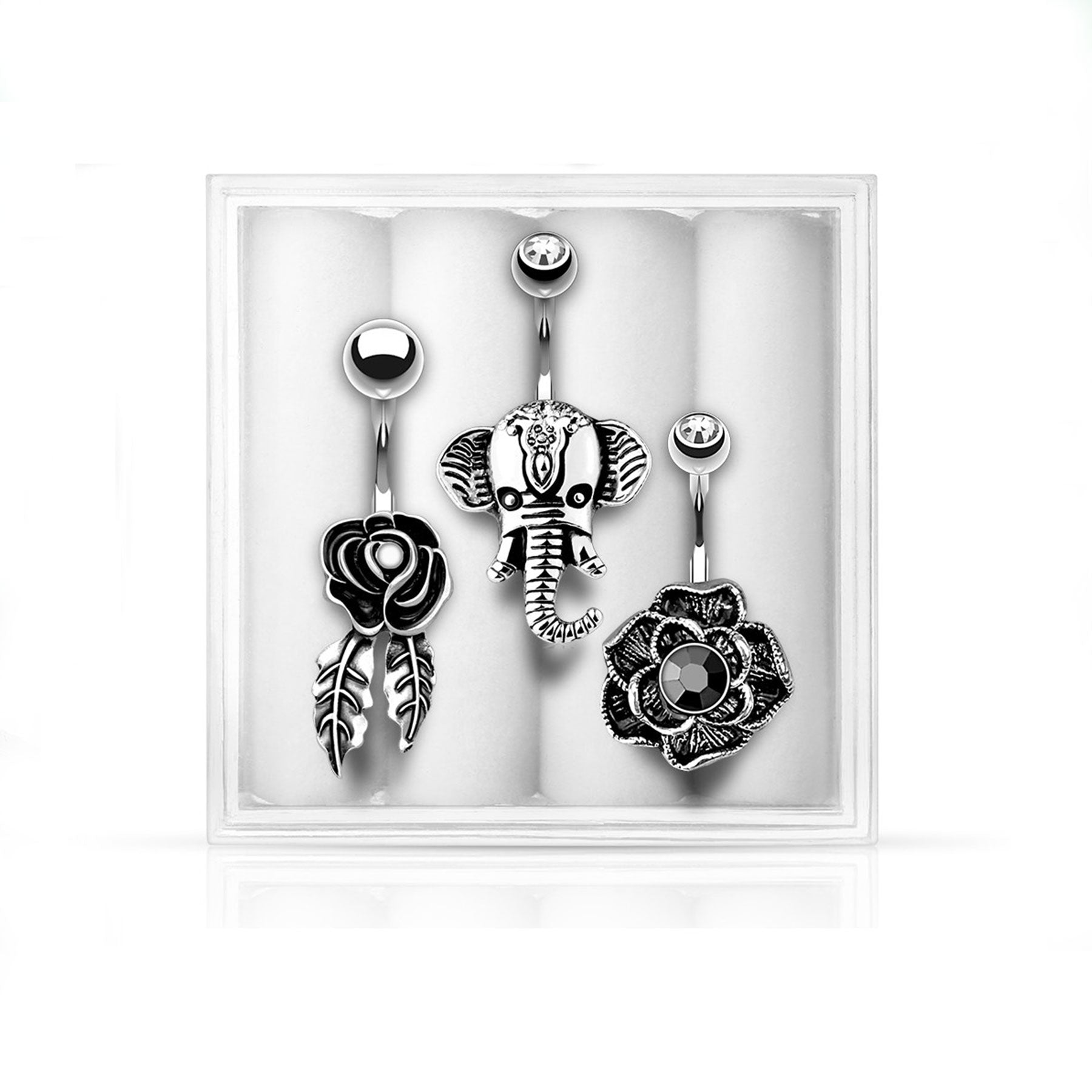 Set de 3 Piercings Nombril GLENDA en Acier