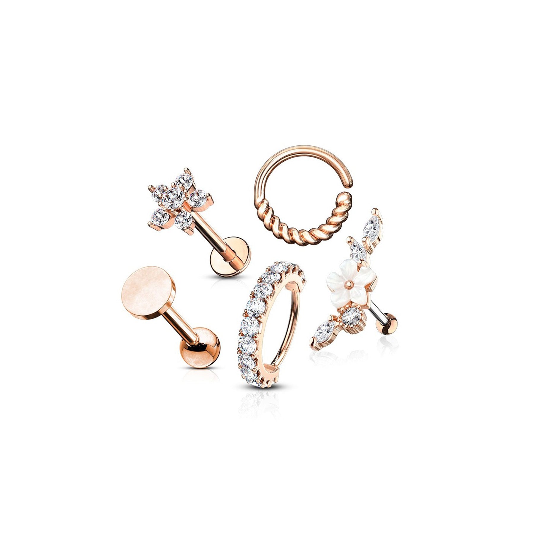 Set de 5 Piercings Oreille LIBERTY en Acier Chirurgical
