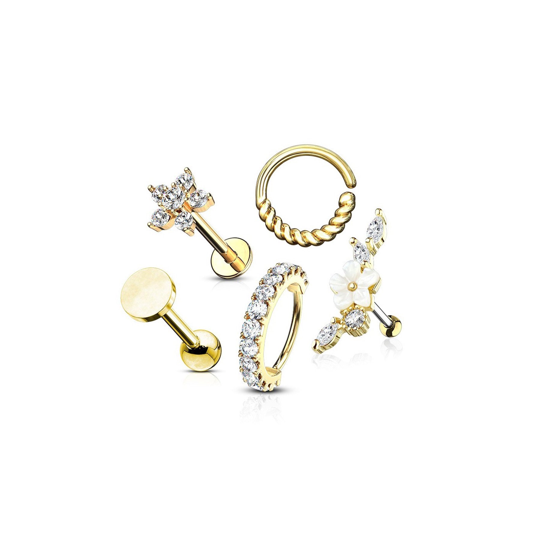 Set de 5 Piercings Oreille LIBERTY en Acier Chirurgical