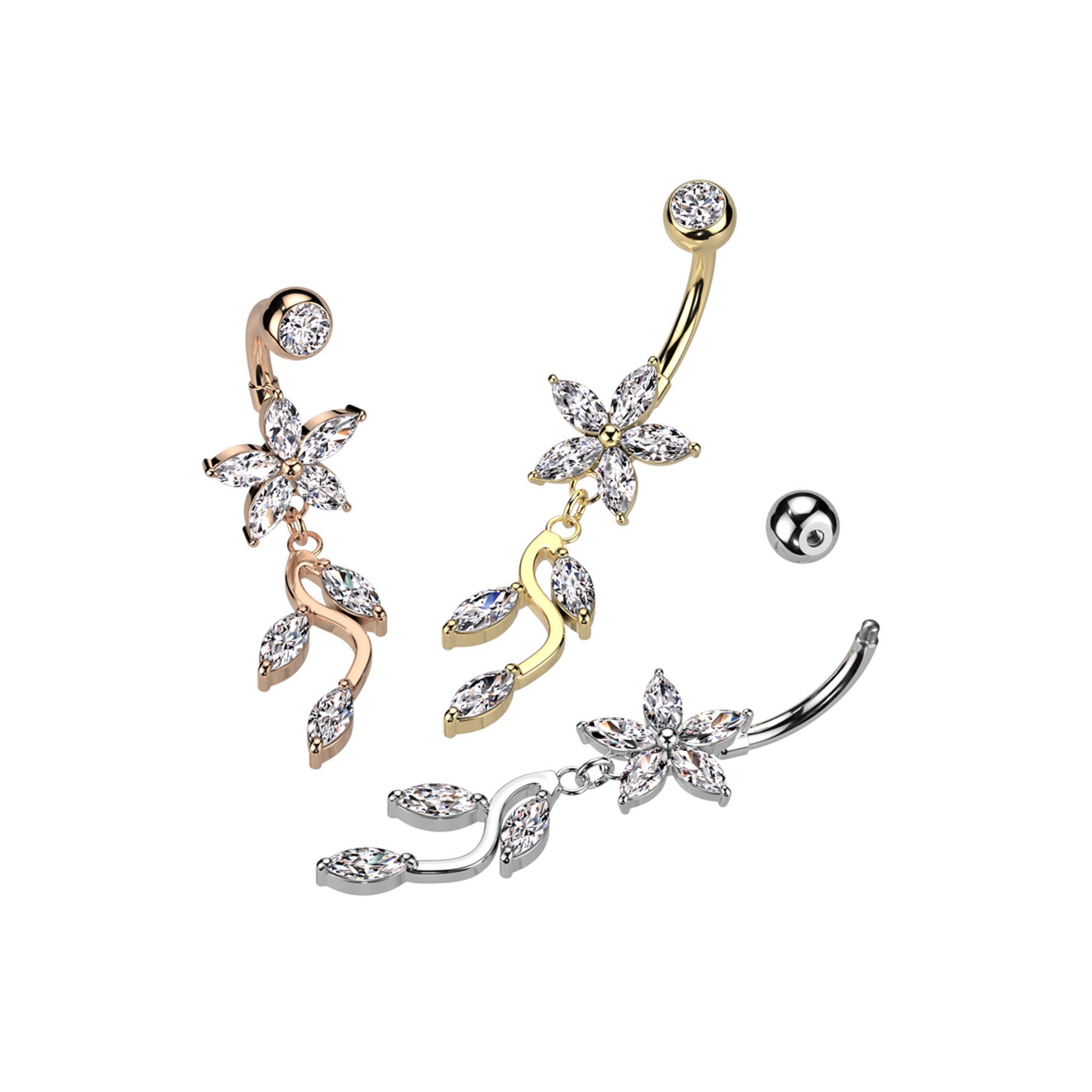 Piercing Nombril ISCIA avec Fleur Pendentif Feuilles