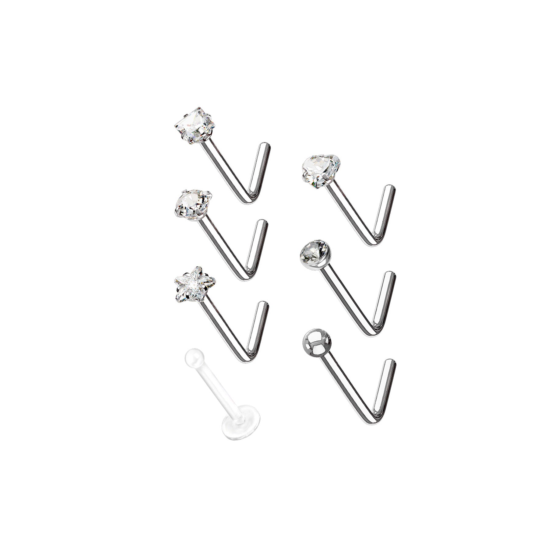 Set de 7 Piercings Nez KORA en Acier et Zirconium