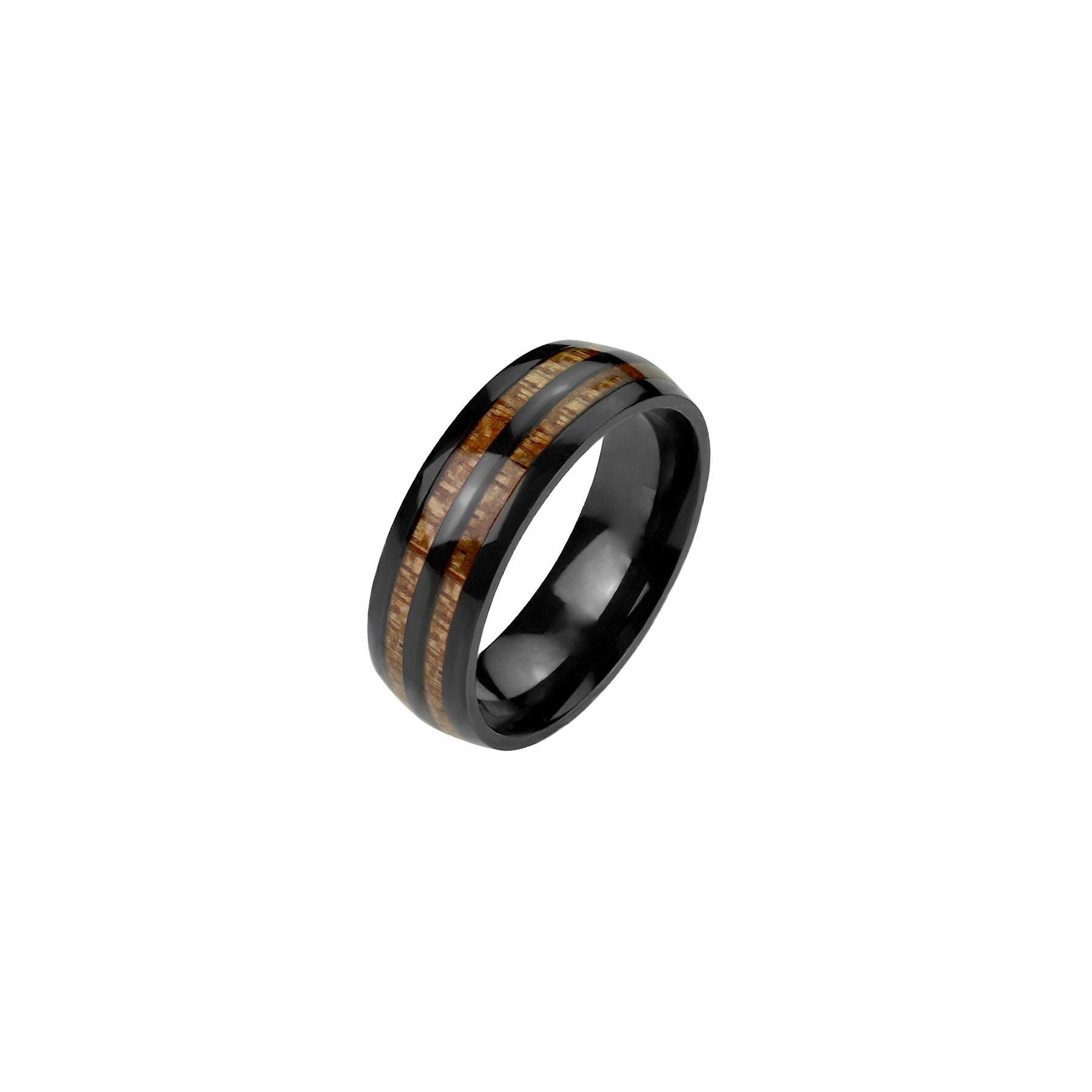 Bague LEANDRE en Acier Noir et Bois