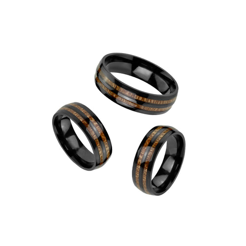 Bague LEANDRE en Acier Noir et Bois