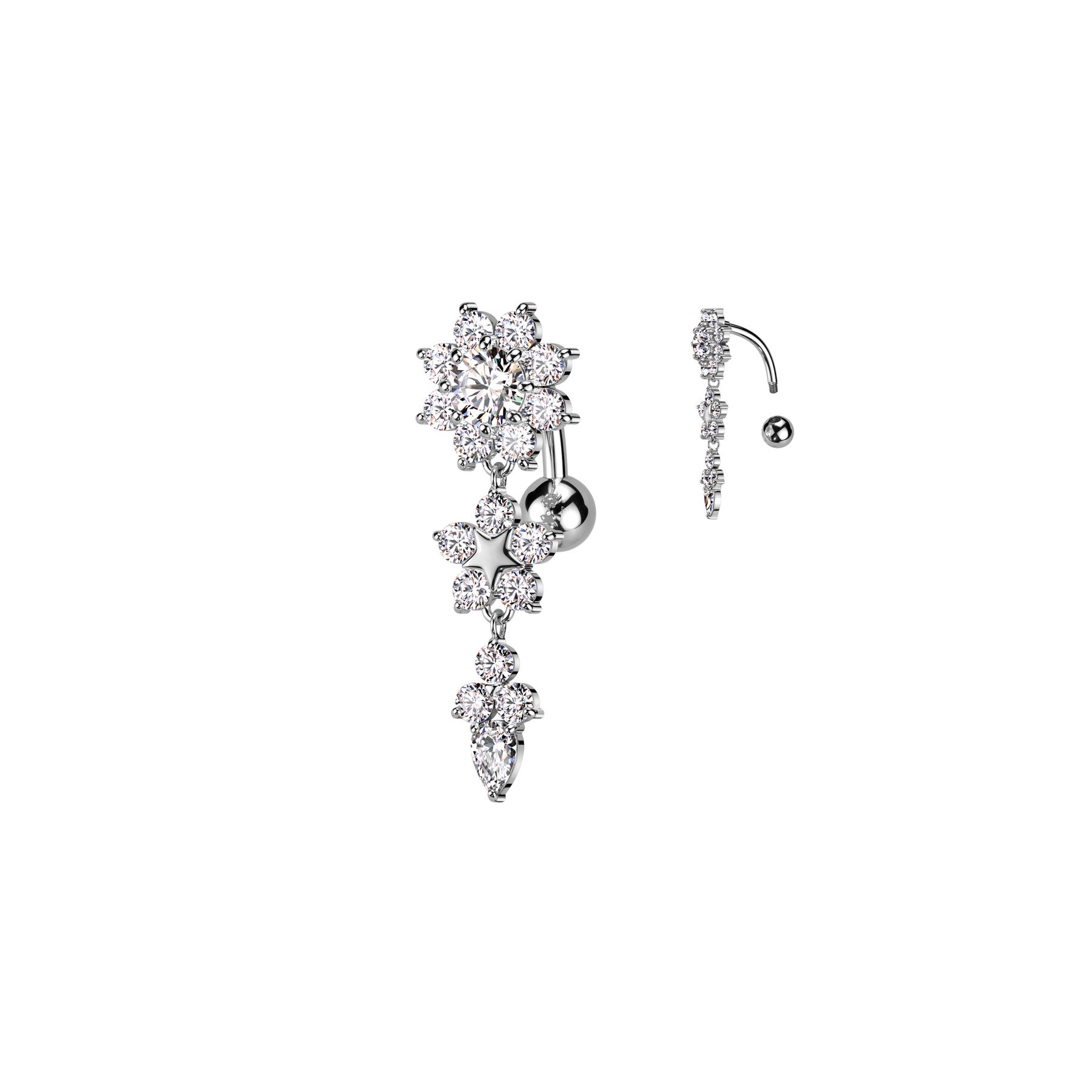 Piercing Nombril TEKELA Inversé avec Pendentif en Acier et Zirconium