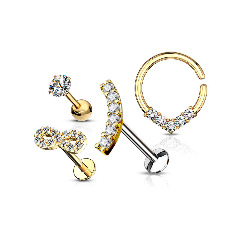 Set de 4 Piercings Oreille CRUSH en Acier Chirurgical