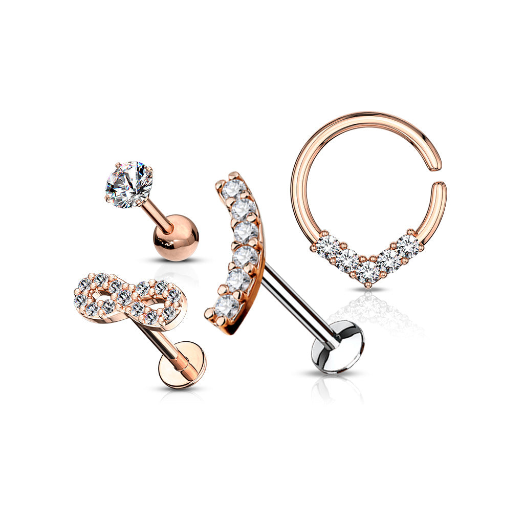 Set de 4 Piercings Oreille CRUSH en Acier Chirurgical