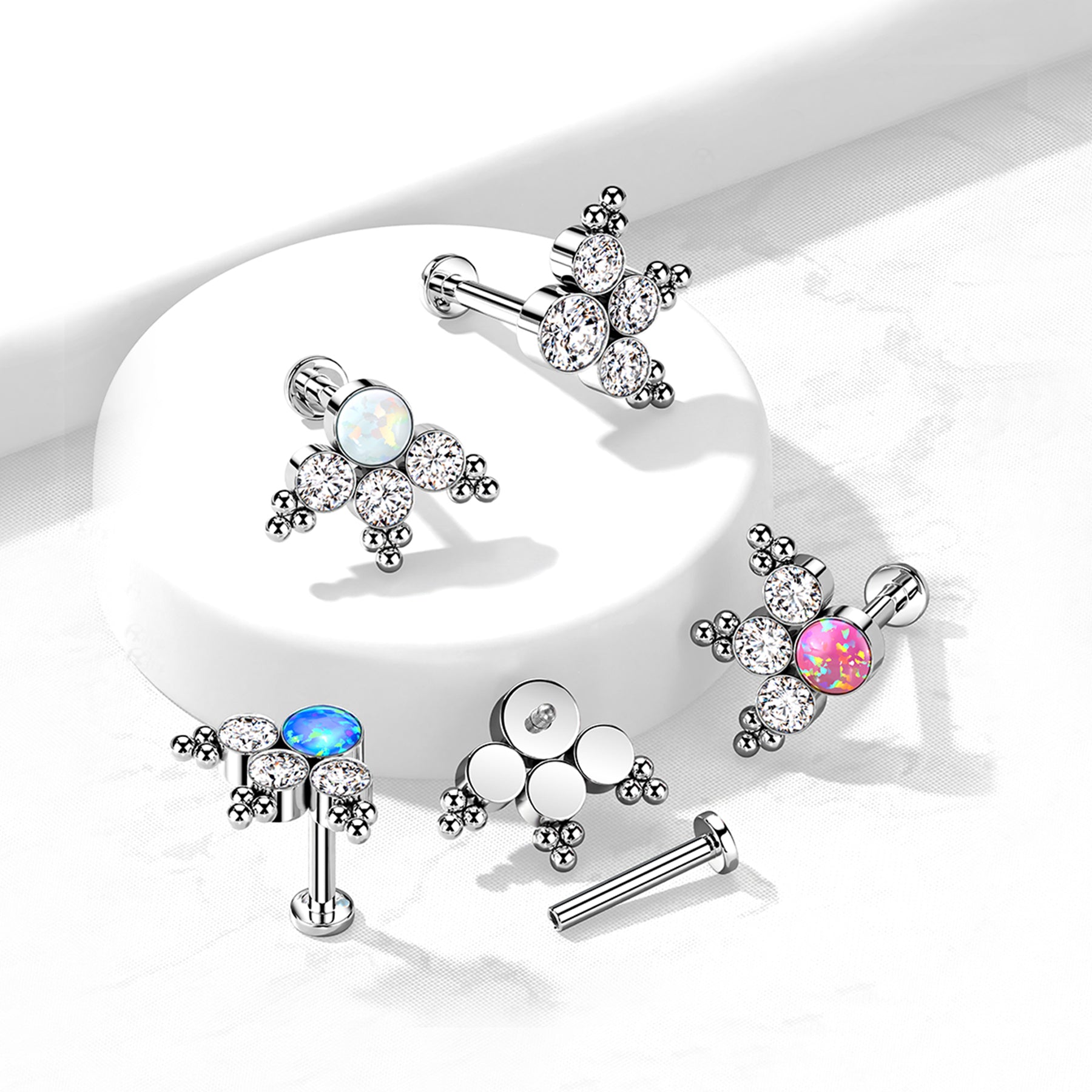Piercing Labret VERA en Titane, Opale et Zirconium