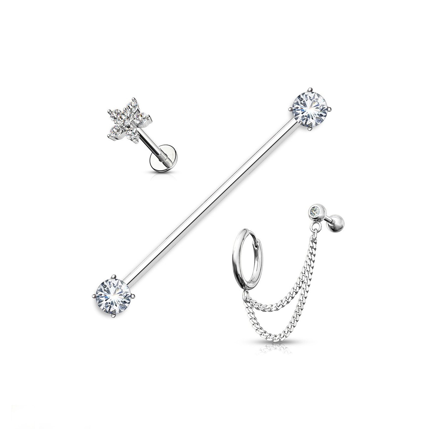 Set de 3 Piercings Oreille YOLO en Acier Chirurgical