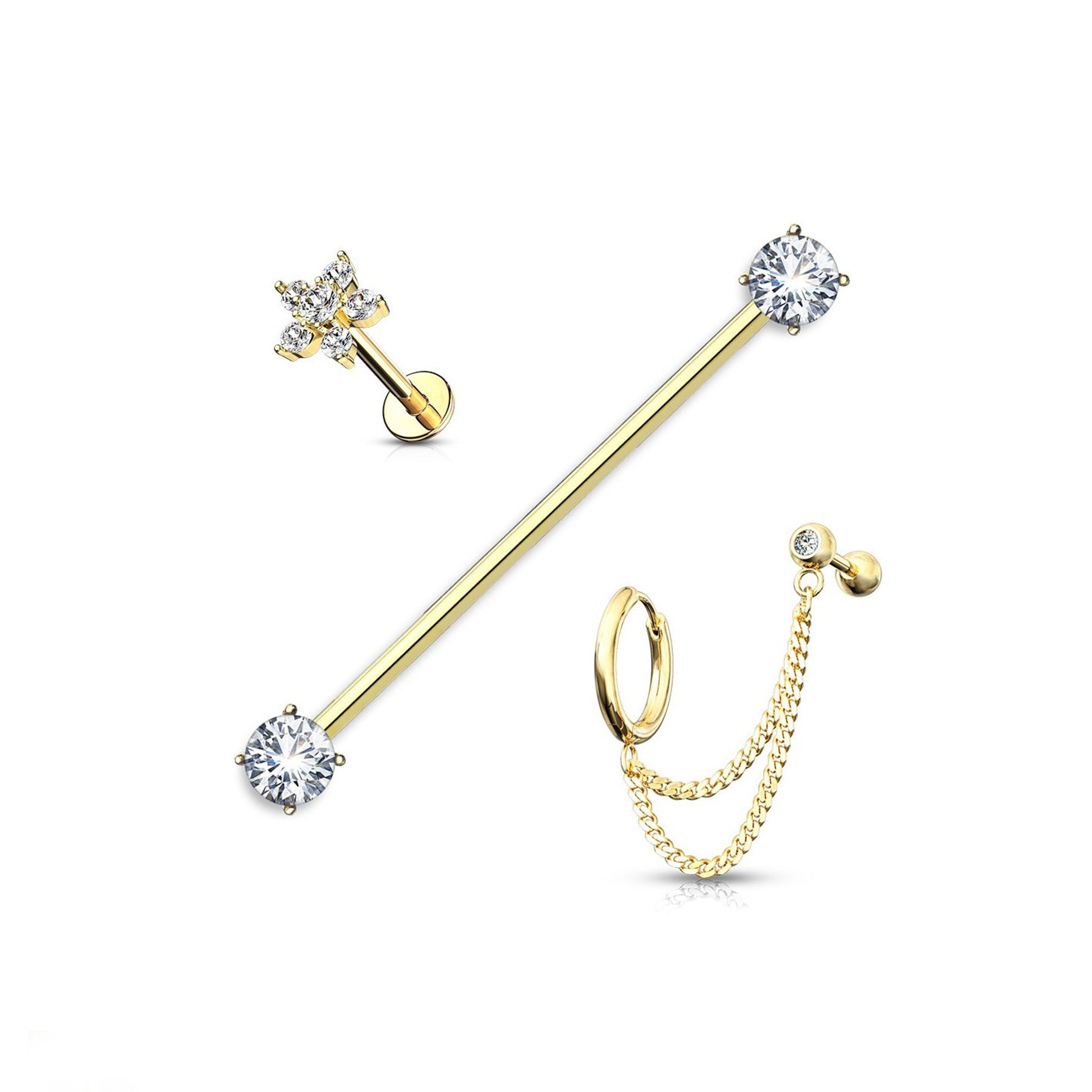 Set de 3 Piercings Oreille YOLO en Acier Chirurgical