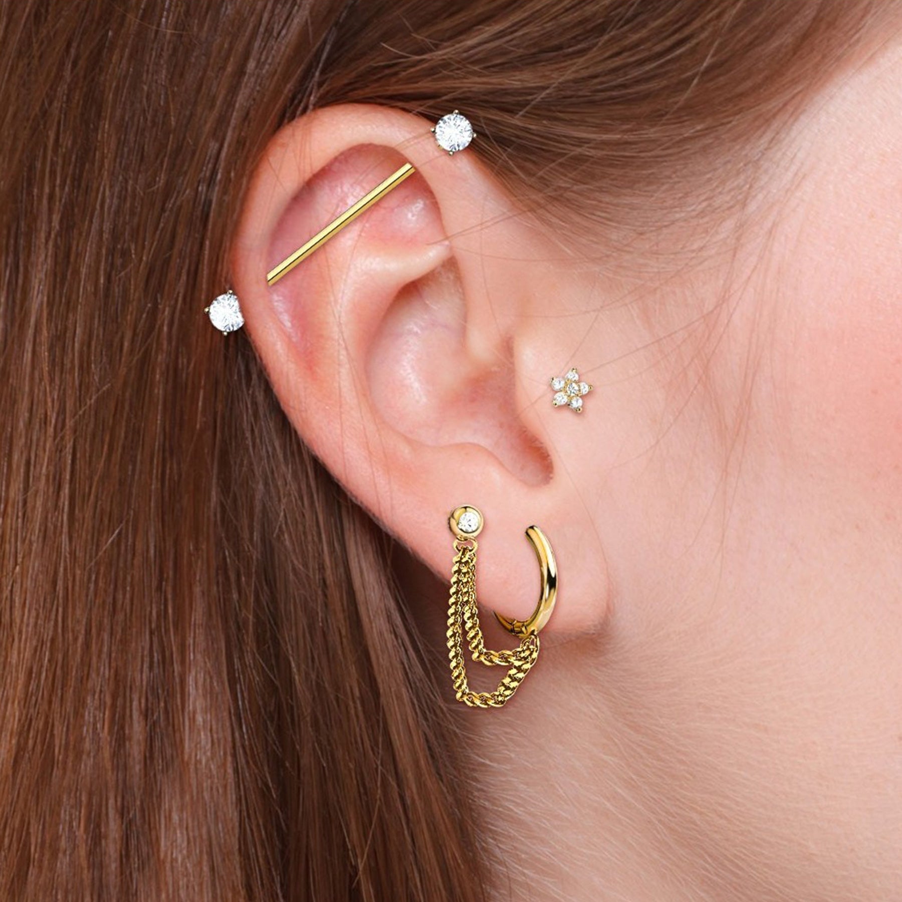 Set de 3 Piercings Oreille YOLO en Acier Chirurgical
