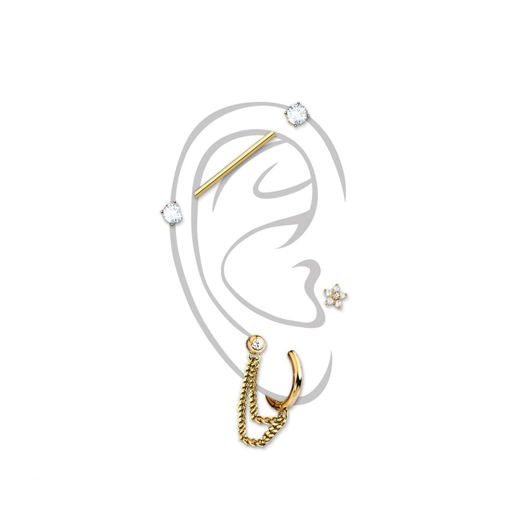 Set de 3 Piercings Oreille YOLO en Acier Chirurgical