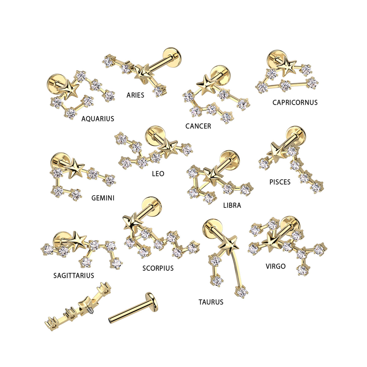 Piercing Labret ZODIAC en Acier et Zirconium